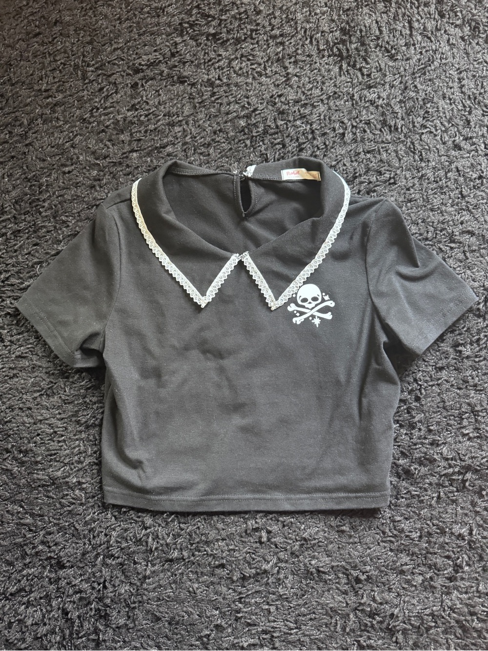 NWOT Cropped Black Polo with Skull & Crossbones - Picture 2 of 5